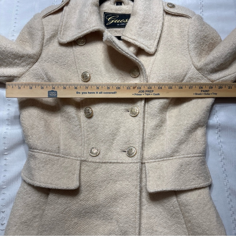 GUESS Womens Beige Wool Blend Double Breasted Button-Up Lined  Coat- Size Medium - Picture 5 of 11
